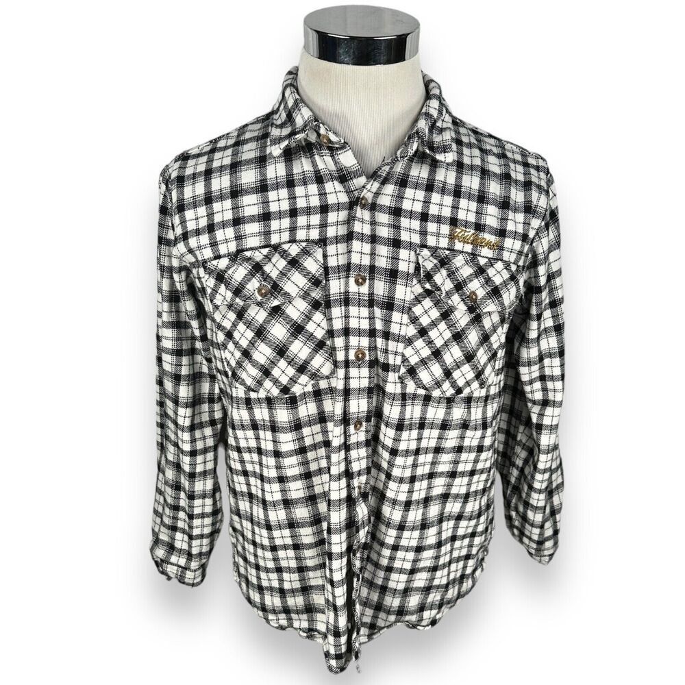 Full Send Nelk Boys Flannel Shirt Mens‎ Medium White Black Plaid Button Up Black